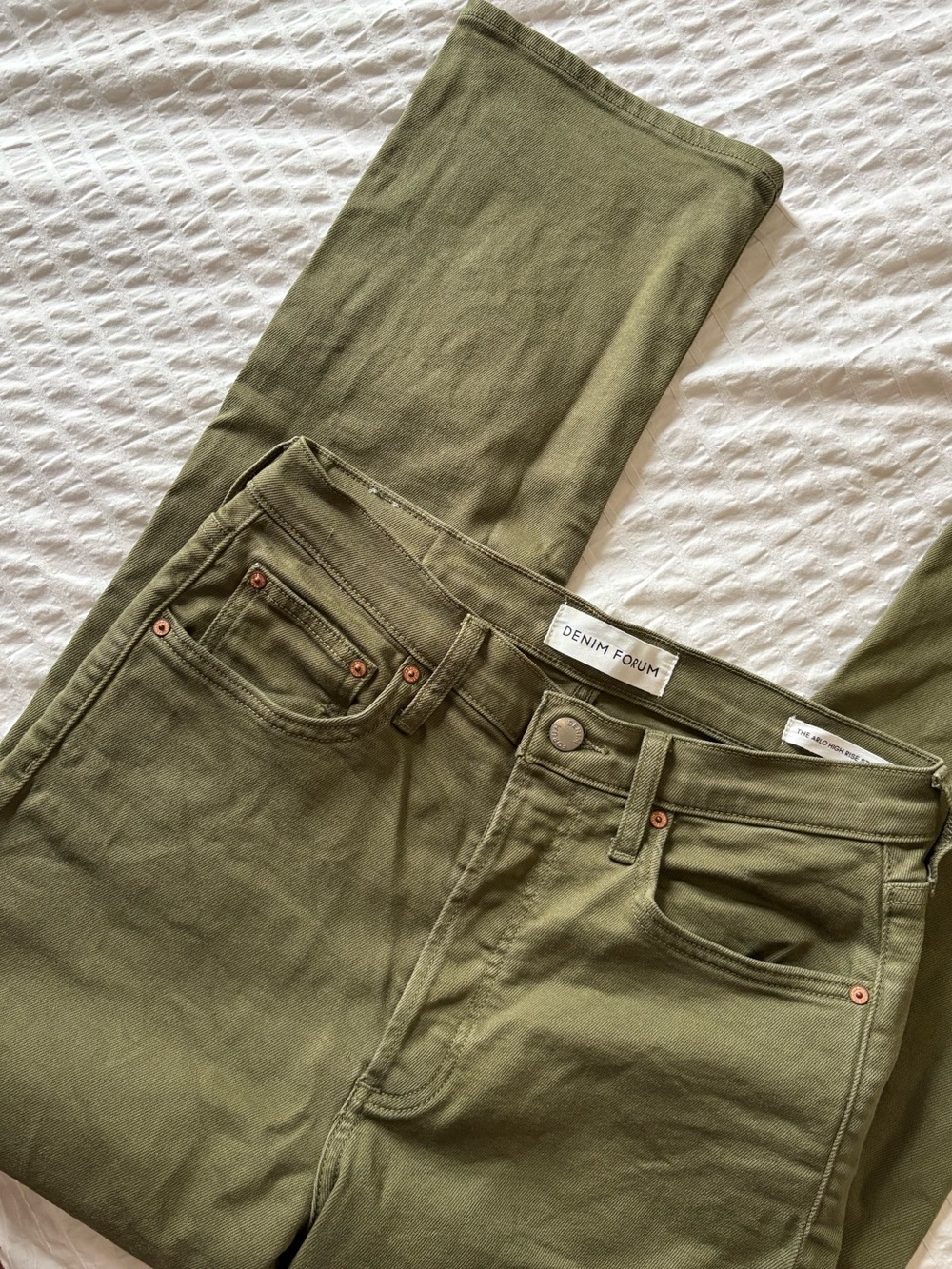 Denim Forum The Arlo High Rise Straight Olive Leaf Green 28L